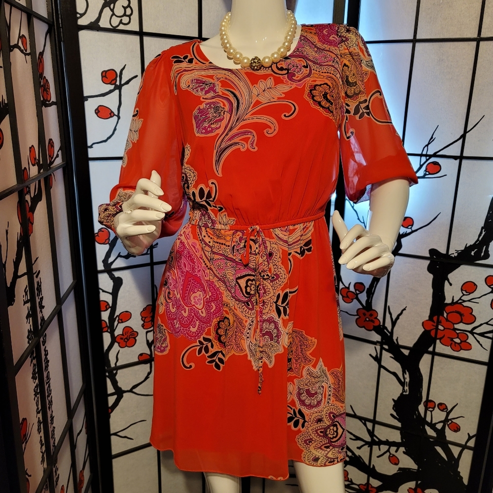ENFOCUS STUDIO LADIES SHEER BLOUSON PAISLEY DRESS/ORANGE PAISLEY ART/SIZE 6P - Picture 12 of 12